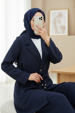 Kruvaze Yaka Çift Bağcıklı Ceket Pantolon Takım -Laci