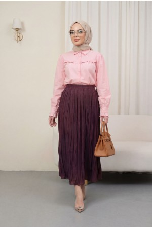 Beli Lastikli Kraş Etek   -Bordo