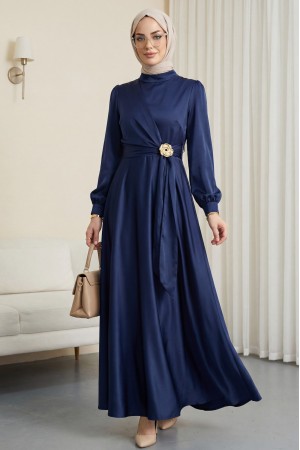 Beli Yandan Bağcıklı Tokalı Saten Abiye -Laci