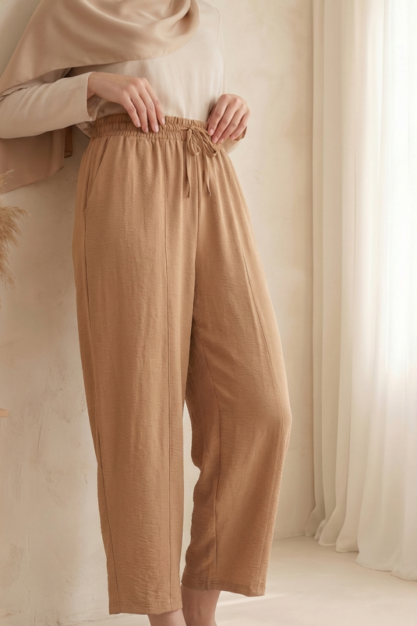 6591 Dokuma Şalvar Pantolon - Camel