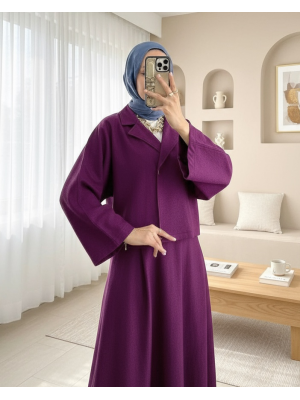 Tek Düğmeli Etekli Keçe Takım -Mürdüm