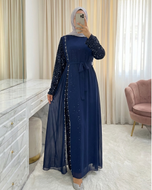 Kolları Pul Payet Kemerli Şifon Abiye  -Laci