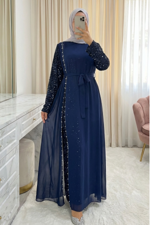 Kolları Pul Payet Kemerli Şifon Abiye  -Laci