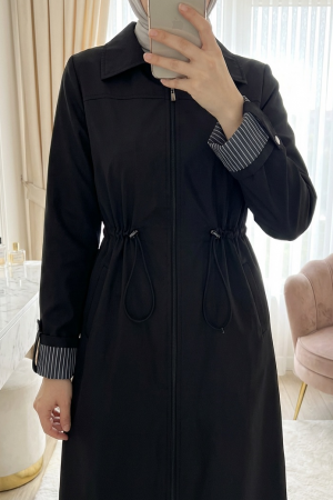 Kapşonlu Fermuarlı Belden Lastikli Bondit Kap 