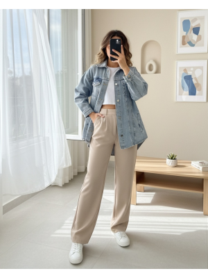 Button down Denim Jacket with Pockets -Ice Blue