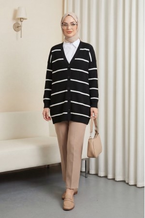 كارديجان مخطط بأزرار -أسود