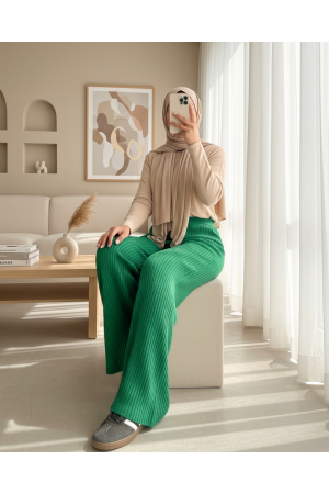 Fitilli Triko Pantolon -Yeşil