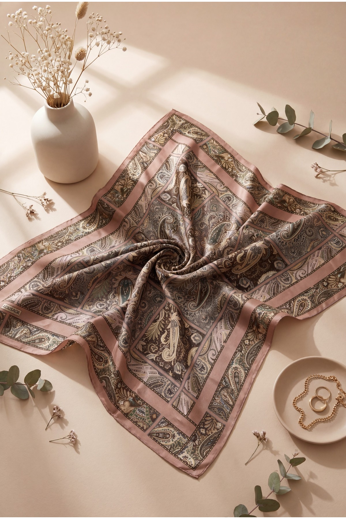 Geometric Framed Rayon Scarf -Puppies mouth