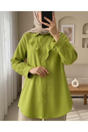 V-Front Patterned Shirt -PISTACHIO GREEN