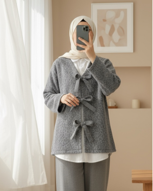 Front Tie Flecked Cashmere Jacket  -Grey