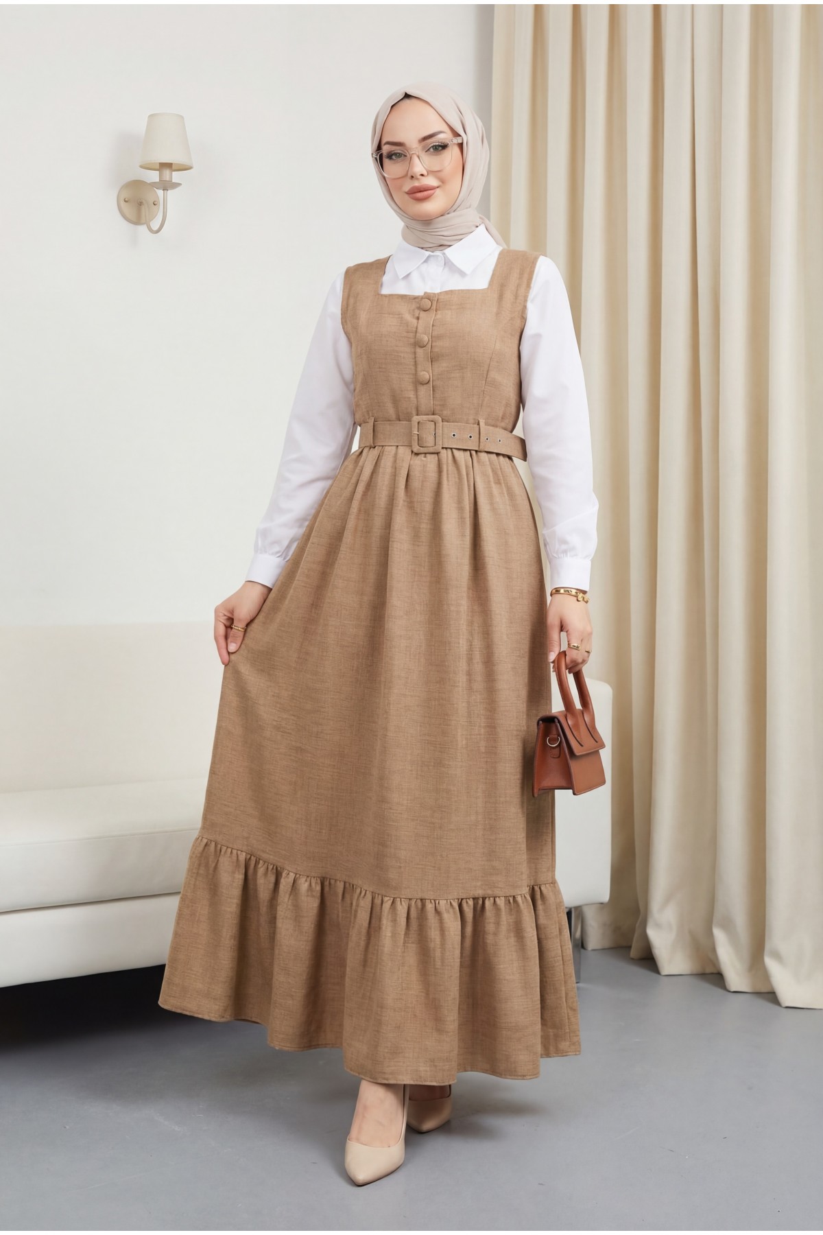 Top Buttoned Shirt Double Suit Gilet -Mink color