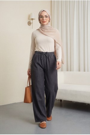 Beli Lastikli Cepli Bol Paça Kot Pantolon        -Antrasit