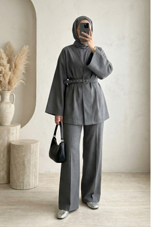 Kimono Set with Belt and Trousers -Smoked 