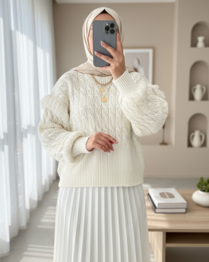 Balloon Sleeve Tassel Knitwear Sweater -Stone