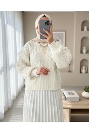Balloon Sleeve Tassel Knitwear Sweater -Stone