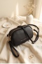 Three-Compartment Mini Clutch Bag with Long Strap -Black