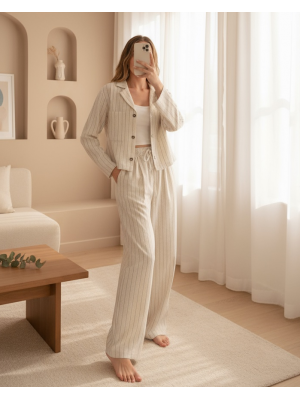 Kadın Çizgili Kısa Cepli Gömlek -24S-31817GML