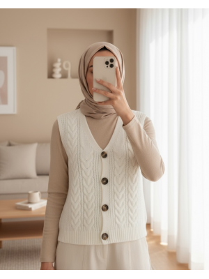 15882 Düğmeli Kısa Triko Yelek - Beyaz