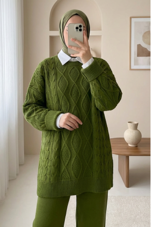 Honeycomb Pattern Loose Knitwear Sweater            -PISTACHIO GREEN