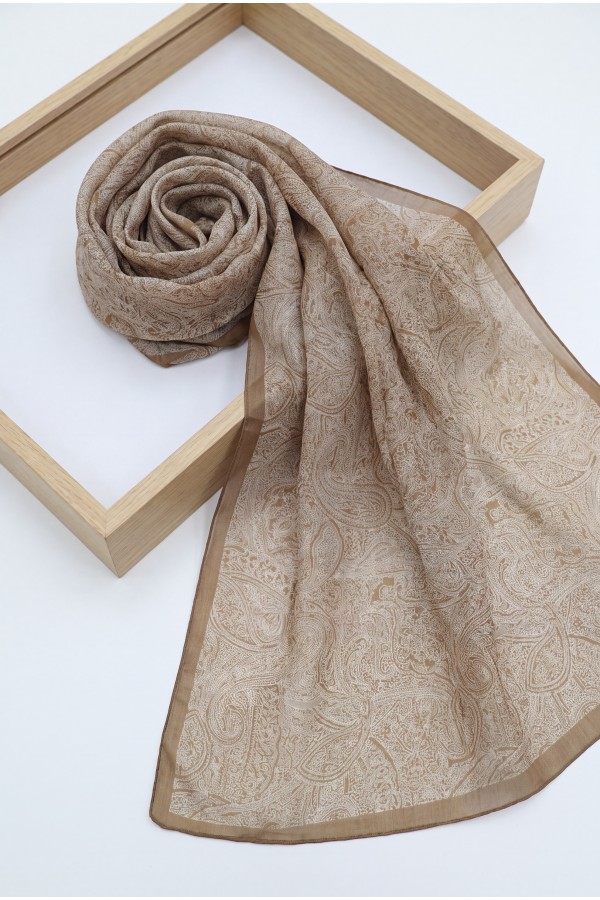 Fine Line Embroidered Cotton Scarf   -Cinnamon