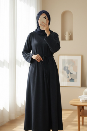 Draped  Waist Double Laced Selanik Long Dress -Anthracite