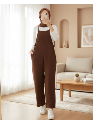 7019 Askılı Bahçivan Tulum - Kahverengi