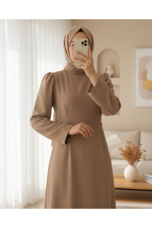 Judge Collar Lace Detailed Dress  -Mink color