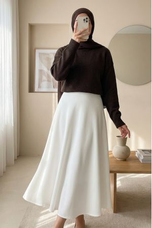 Loose-fitting turtleneck knitted sweater -Dark Coffee