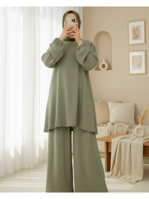 Kadın Çağla Yeşili Tunik Pantolon Alt Üst Takım 6663