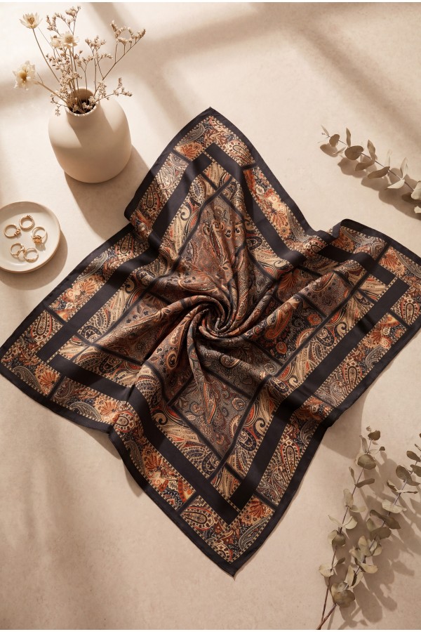 Geometric Framed Rayon Scarf -Black
