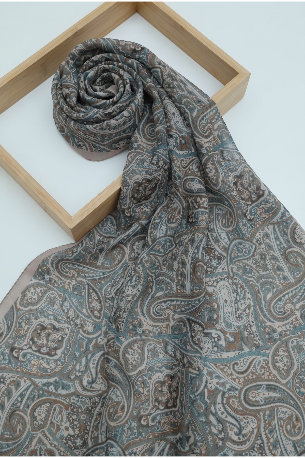 Traditional Floral Patterned Cotton Scarf -Light Mink