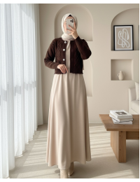 Taş Düğmeli Yırtıklı Krop Hırka  -Kahve