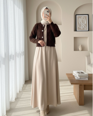 Stone Button Ripped Crop Cardigan  -Brown