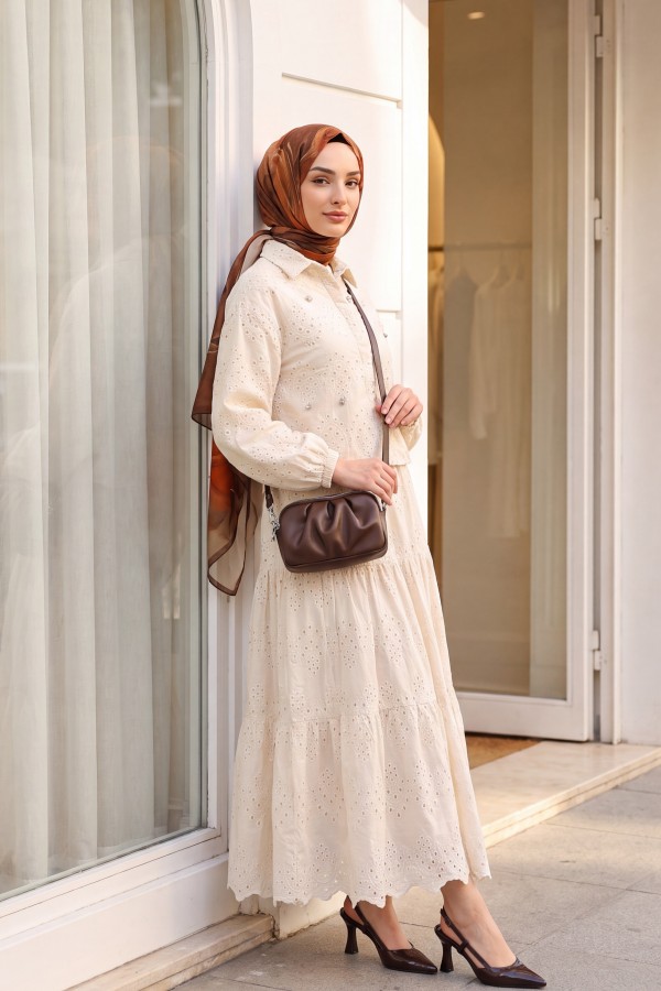 Skirted Suit with Scallop Detail - Beige