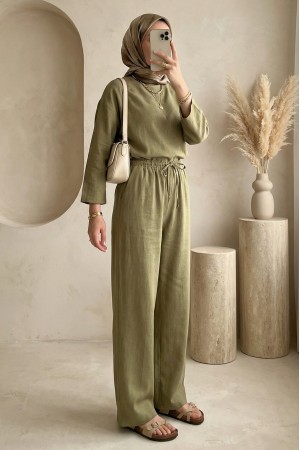 بنطلون كتان واسع الساقين للنساء 6735 