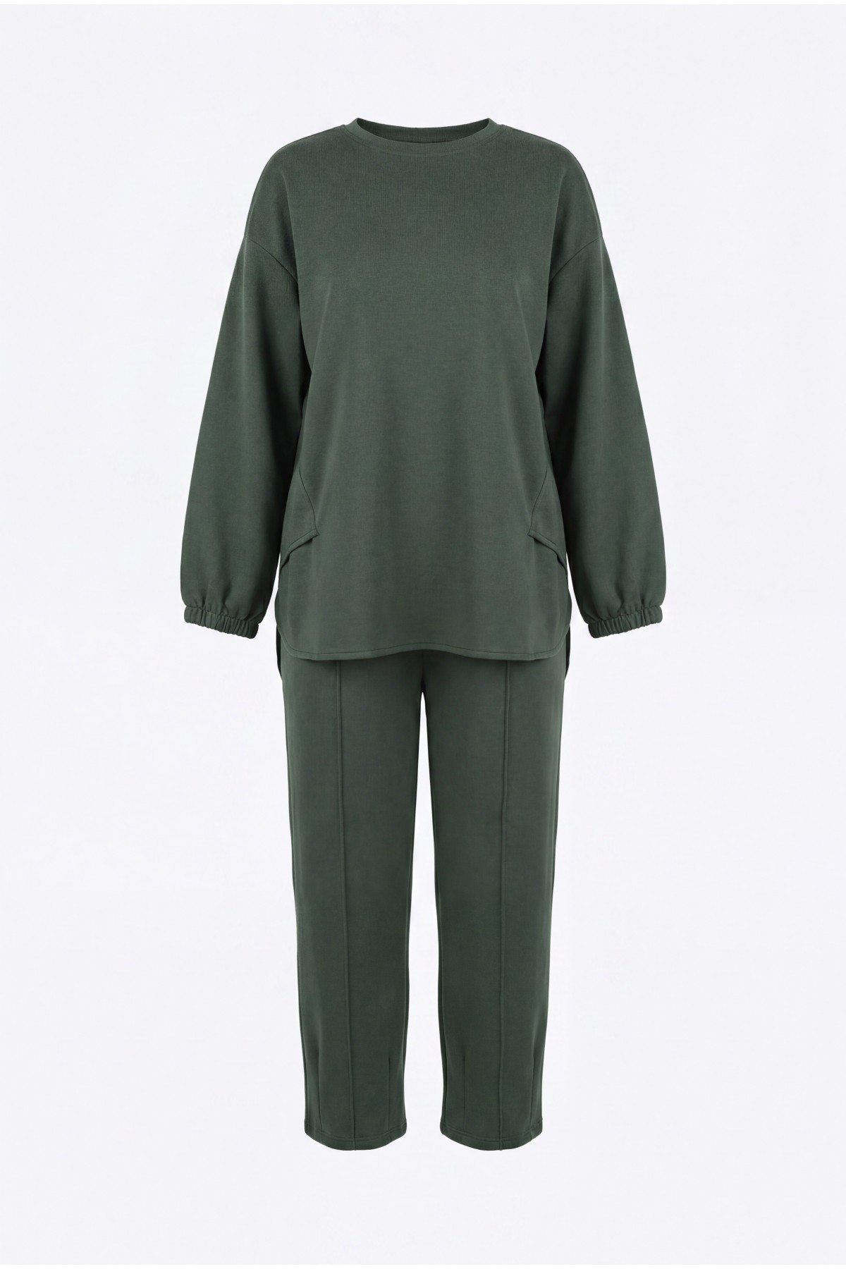 Oysho Set with Long Back, Bicycle Collar, Elasticated Sleeves and Trousers -Khaki