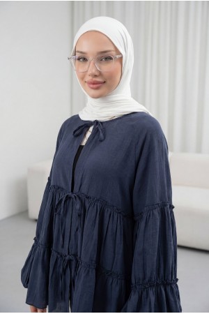 قميص مودال مطوي بأساور مطاطية ورباط أمامي -كحلي