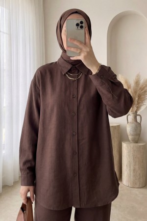 قميص  بقصّة بيضاوية  -بنى