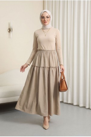 Elastic Waist Krash Pattern Parachute Skirt -Light Mink