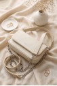 Box Bag with Removable Double Straps and Magnetic Closure -Cream color