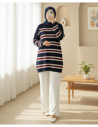 Renkli Çizgili Salaş Triko Tun...