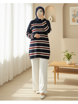 Renkli Çizgili Salaş Triko Tunik -Laci