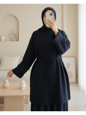 Kolu Katlı Beli Bağlamalı Yırtmaçlı Selanik Tunik -Laci