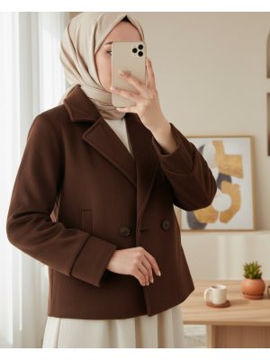 Kadın Kısa Kaşe Ceket 0725 - Kahverengi