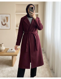 9118 Kruvaze Yaka Kaşe Kaban - Bordo