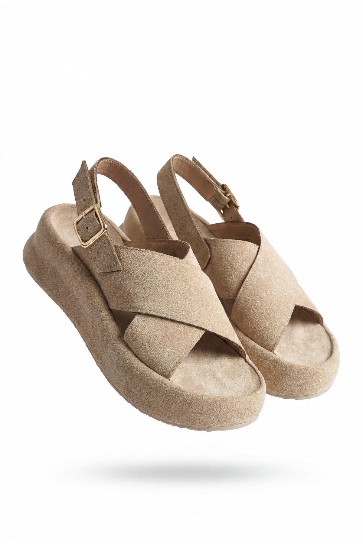 Usra Beige Leather Powder Buckle Sandals