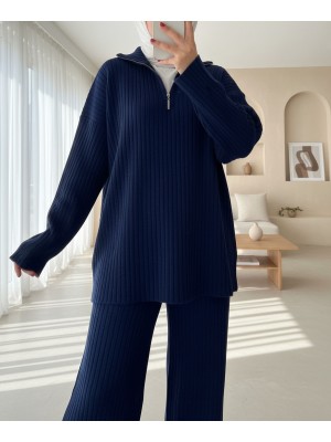 Yarım Boğazlı Fitilli Triko Takım  -Laci