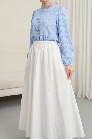 تنورة بوبلين بجيب مزدوج مع خصر مطاطي -أبيض