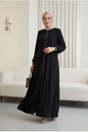 Biye Detaylı Siyah Ferace