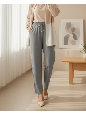 Slim Leg Trousers with Waist Lace    -Smoked 